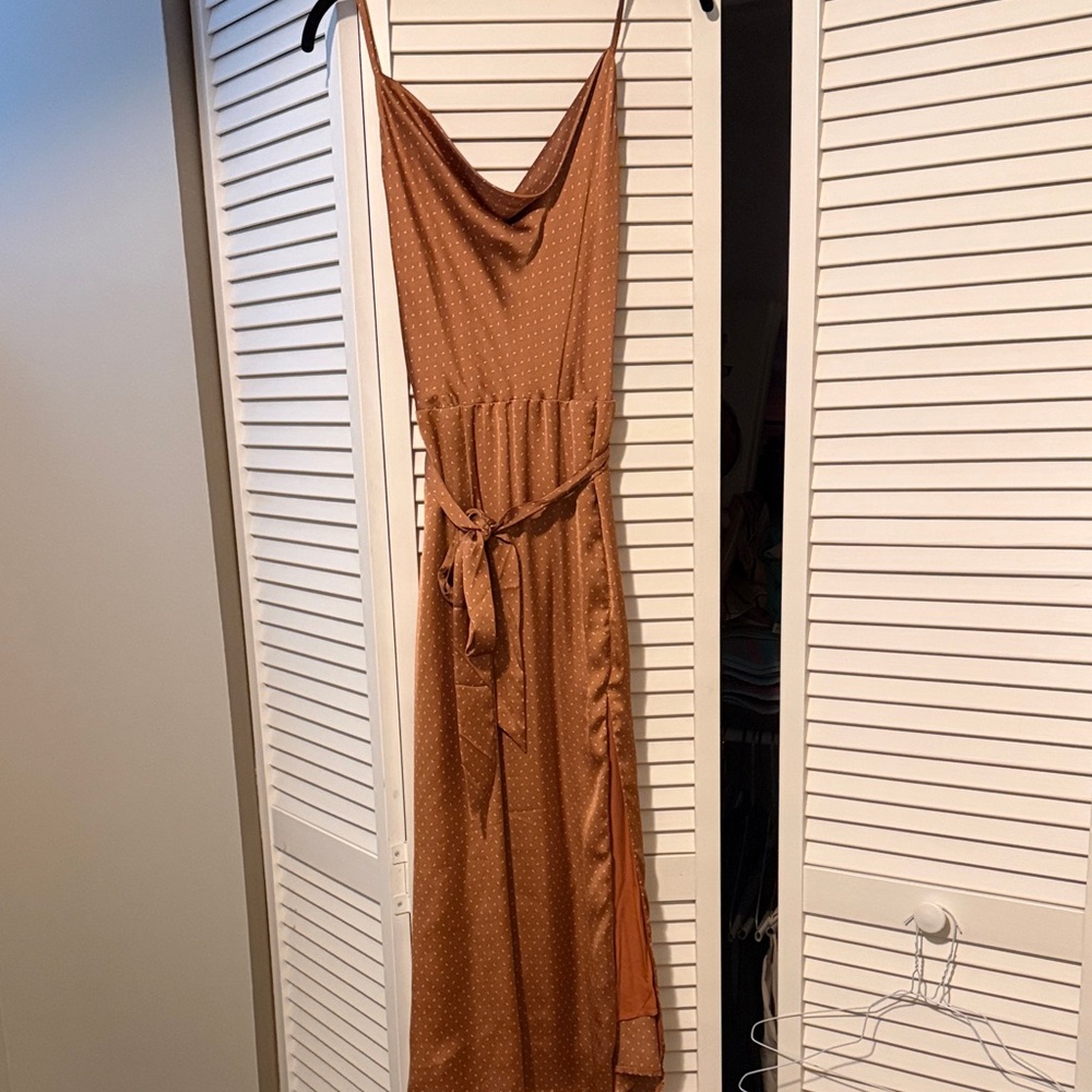Elegant Brown Polka Dot Dress